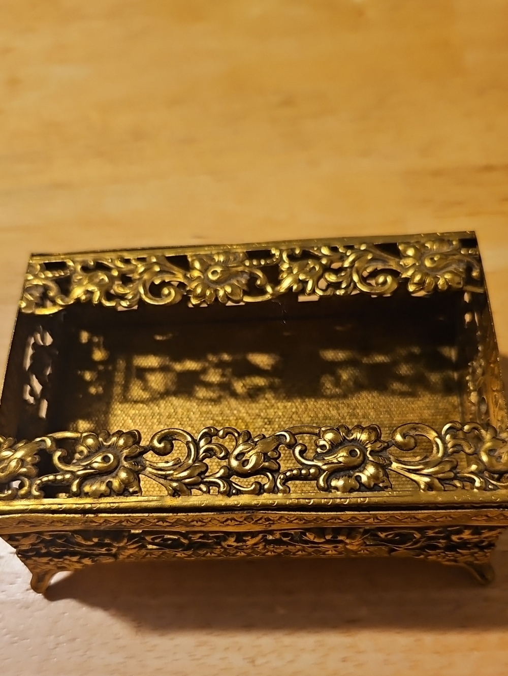 Ornate Gold Decorative Box with Filigree Detail